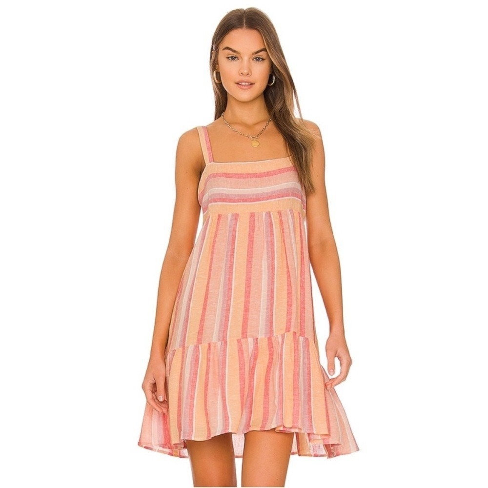 Rails Stripe Tiered Mini Dress in Pink and Peach